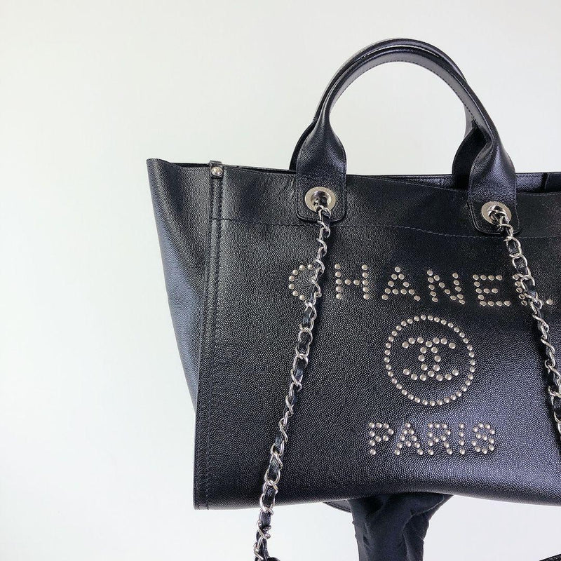 Deauville Tote Studded Large Caviar Black SHW