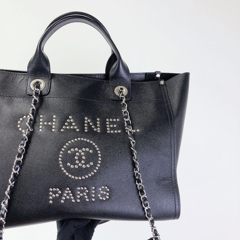 Deauville Tote Studded Large Caviar Black SHW
