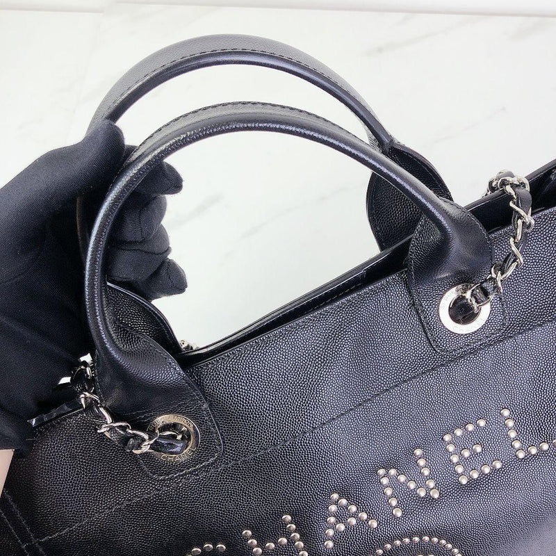 Deauville Tote Studded Large Caviar Black SHW
