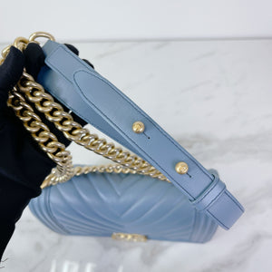 Boy Old Medium Lambskin Light Blue GHW