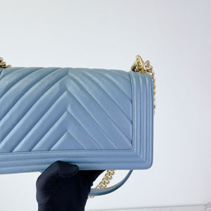 Boy Old Medium Lambskin Light Blue GHW