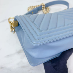 Boy Old Medium Lambskin Light Blue GHW
