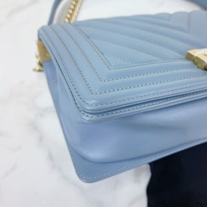 Boy Old Medium Lambskin Light Blue GHW