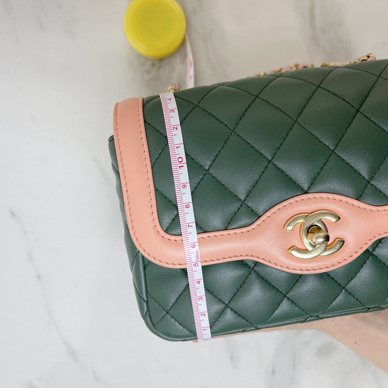 Two Toned Flap Lambskin Green/Pink GHW