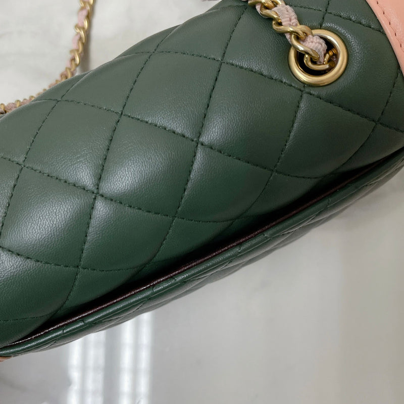 Two Toned Flap Lambskin Green/Pink GHW