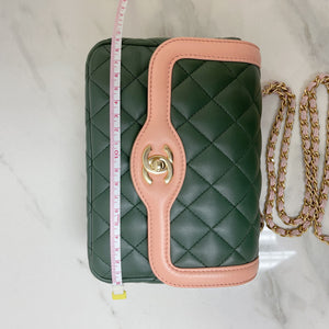 Two Toned Flap Lambskin Green/Pink GHW