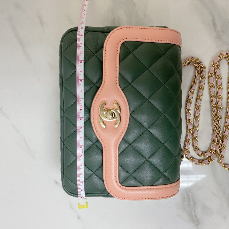 Two Toned Flap Lambskin Green/Pink GHW