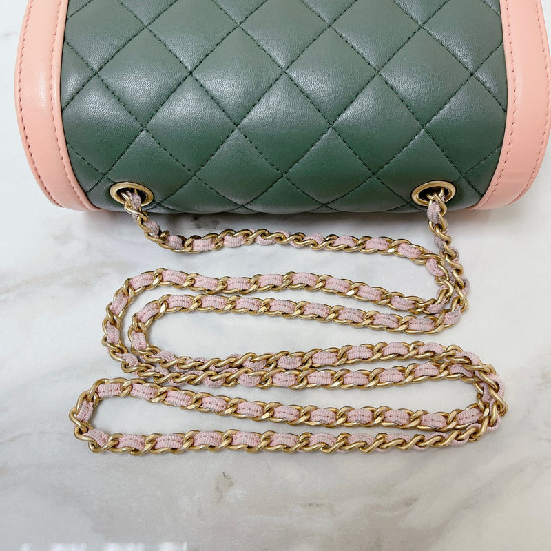 Two Toned Flap Lambskin Green/Pink GHW