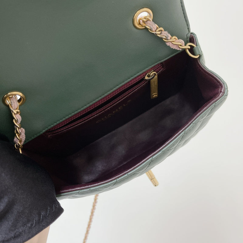Two Toned Flap Lambskin Green/Pink GHW
