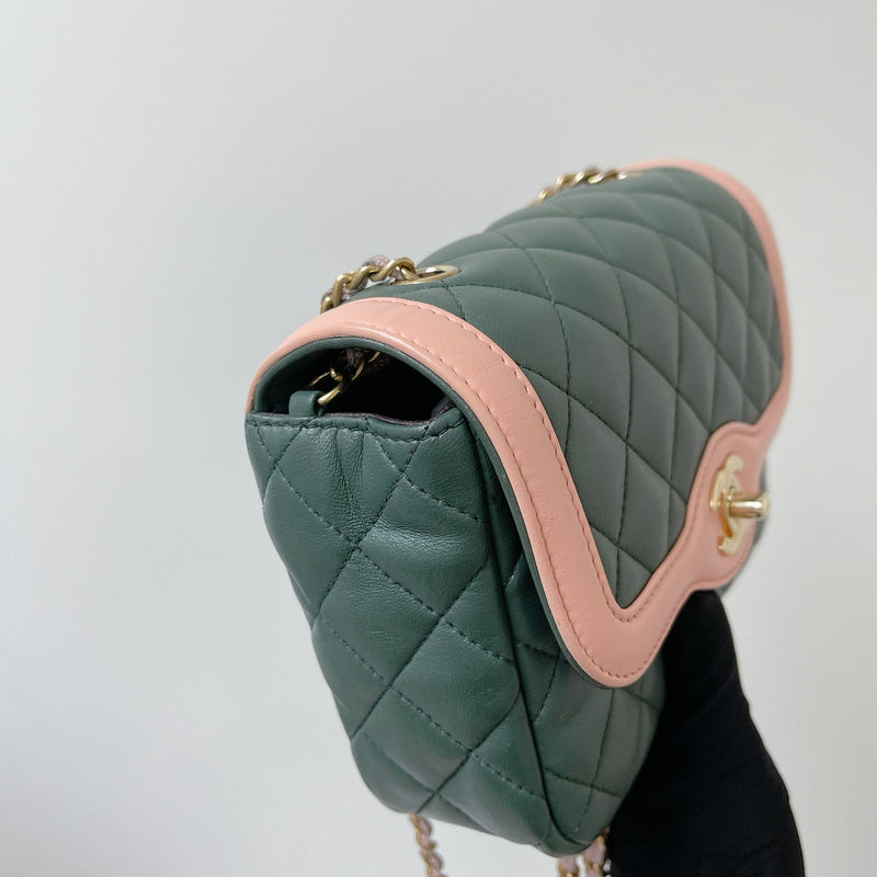 Two Toned Flap Lambskin Green/Pink GHW