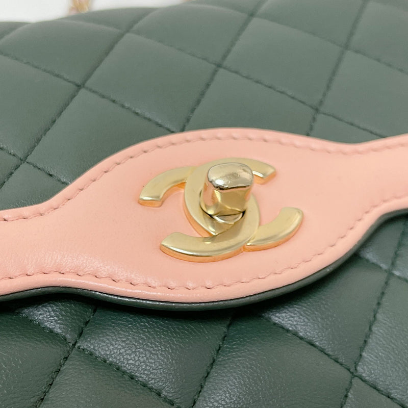 Two Toned Flap Lambskin Green/Pink GHW
