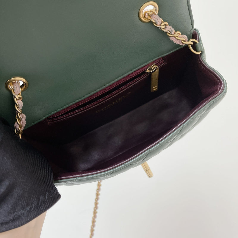 Two Toned Flap Lambskin Green/Pink GHW