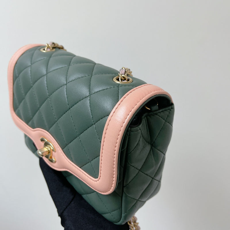 Two Toned Flap Lambskin Green/Pink GHW