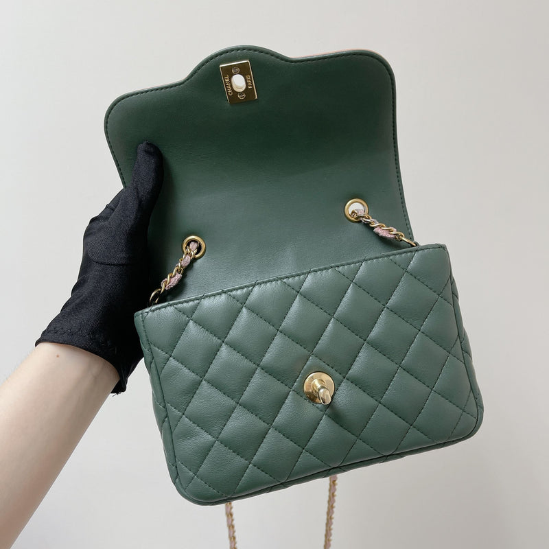 Two Toned Flap Lambskin Green/Pink GHW