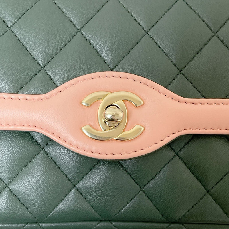 Two Toned Flap Lambskin Green/Pink GHW