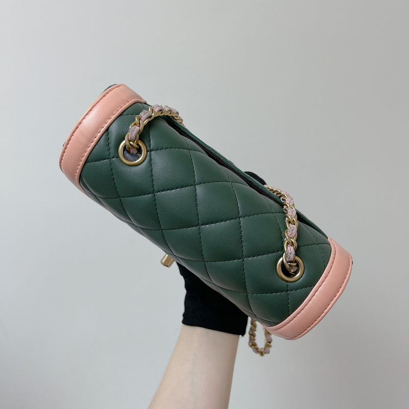 Two Toned Flap Lambskin Green/Pink GHW