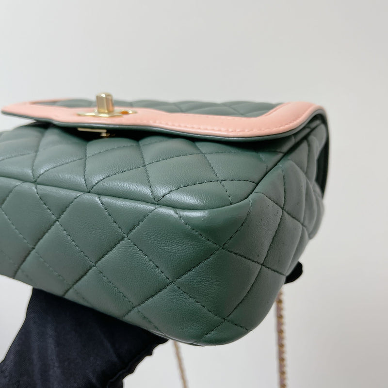 Two Toned Flap Lambskin Green/Pink GHW