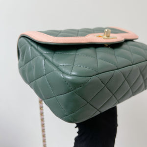 Two Toned Flap Lambskin Green/Pink GHW