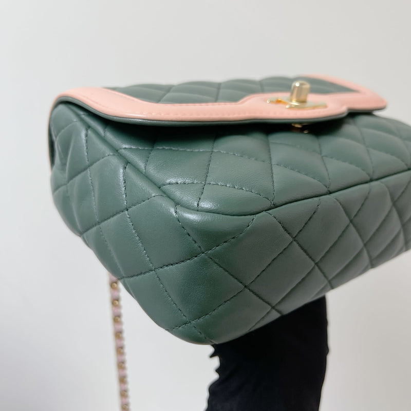 Two Toned Flap Lambskin Green/Pink GHW