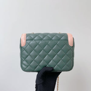 Two Toned Flap Lambskin Green/Pink GHW