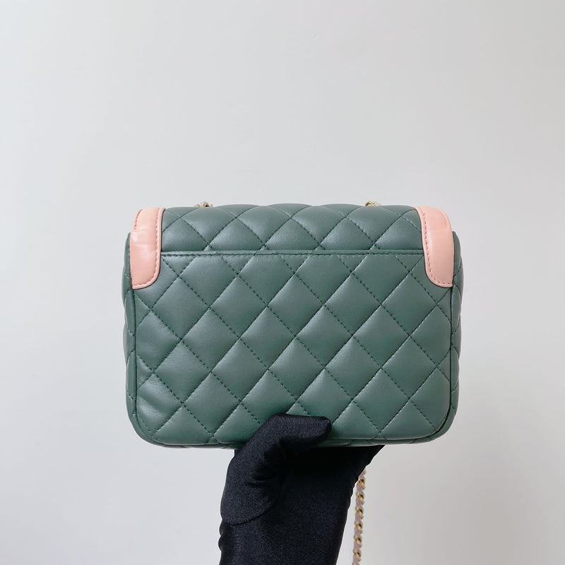 Two Toned Flap Lambskin Green/Pink GHW