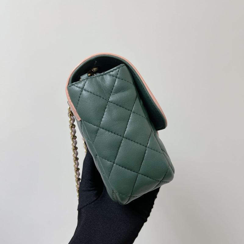 Two Toned Flap Lambskin Green/Pink GHW
