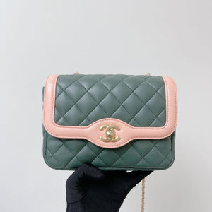 Two Toned Flap Lambskin Green/Pink GHW