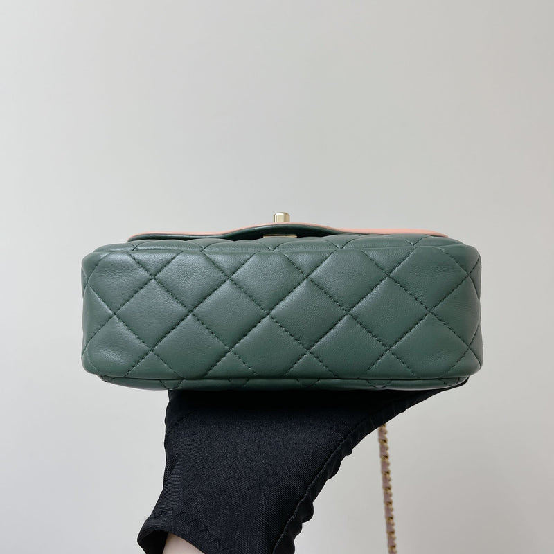 Two Toned Flap Lambskin Green/Pink GHW