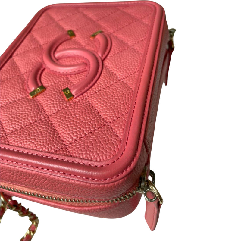 Filigree Vanity Case Small Caviar Pink GHW