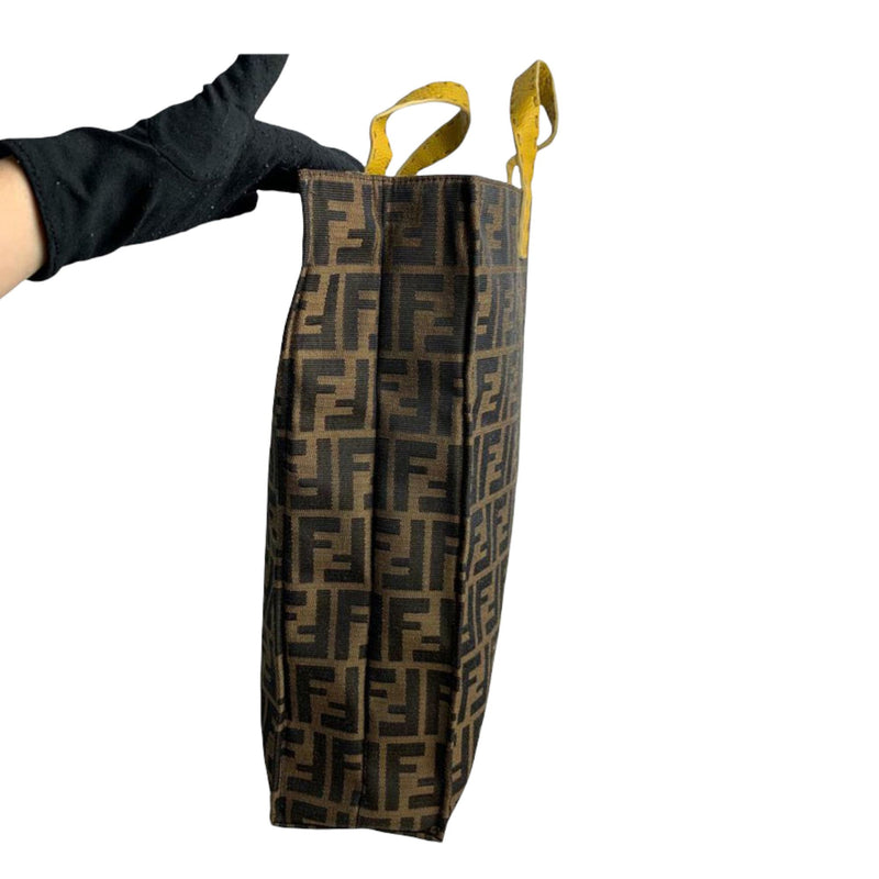 fendi tobacco zucca canvas Vintage Bag in Brown Monogram and Leather with Gold Hardware Sellier Top magnetic closure Fendi Tobacco Zucca Canvas Chef