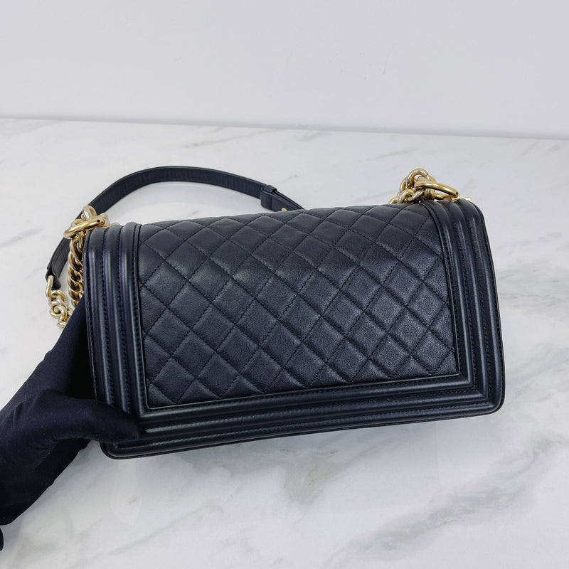 Chanel Boy WOC Handbag Black/Gold Croc Embossed Calfskin and