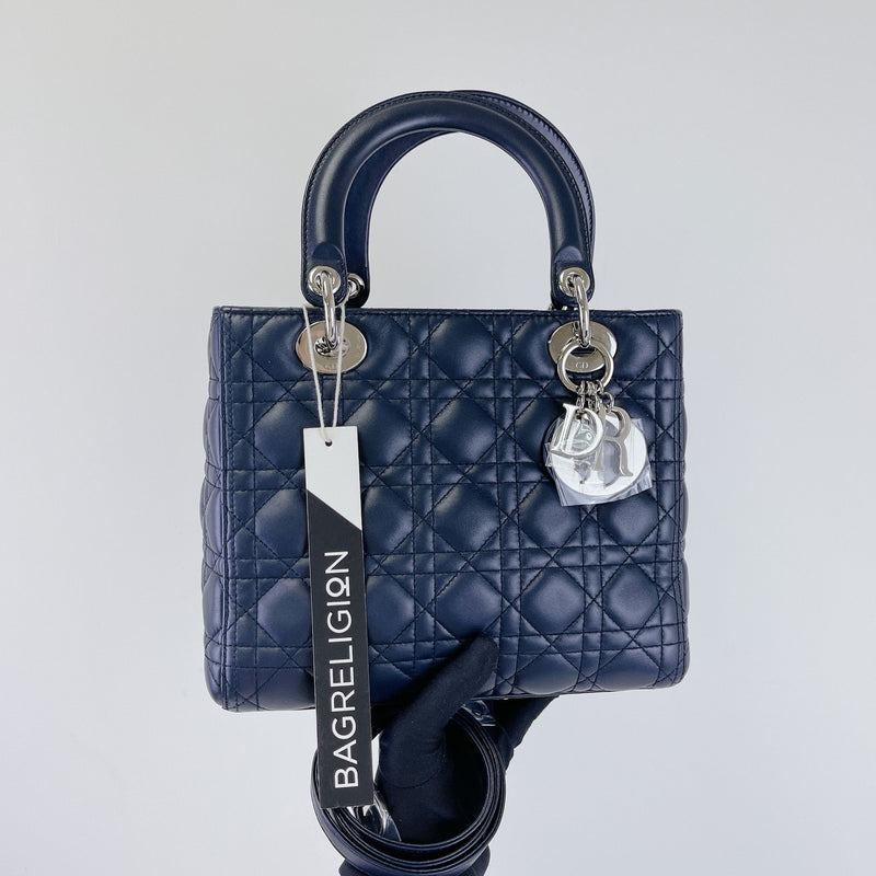 Lady Dior Medium Lambskin Navy Blue SHW