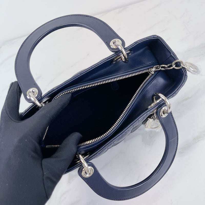 Lady Dior Medium Lambskin Navy Blue SHW