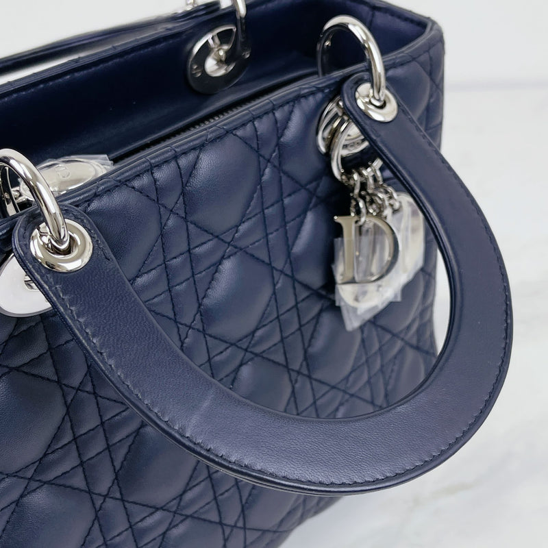 Christian Dior Medium Blue Denim Studded Lady Dior Handbag