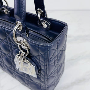 Lady Dior Medium Lambskin Navy Blue SHW