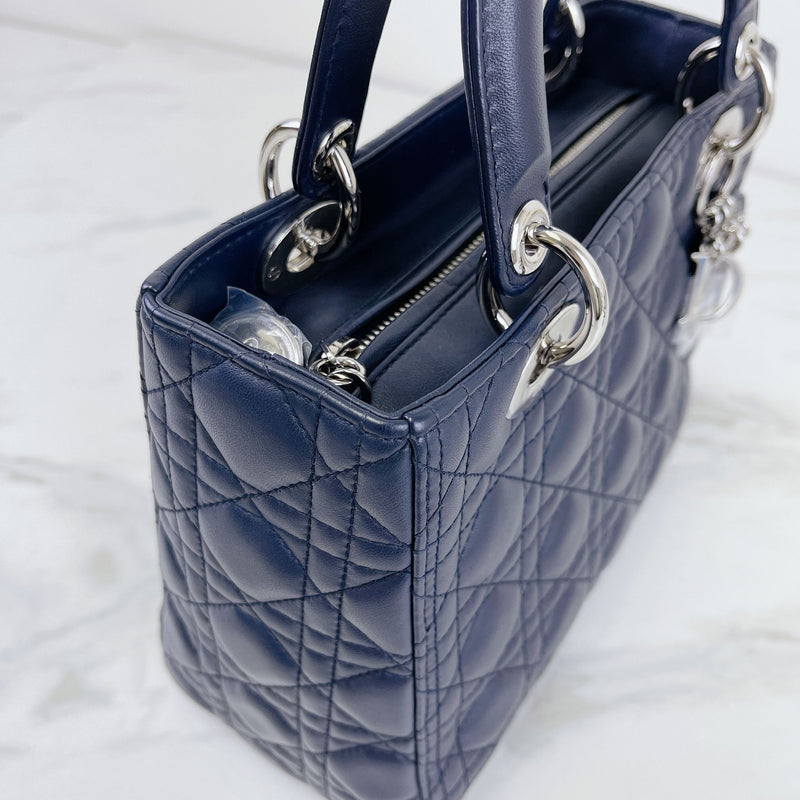 Lady Dior Medium Lambskin Navy Blue SHW