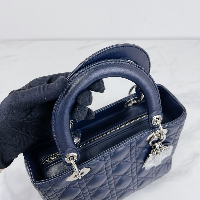 Lady Dior Medium Lambskin Navy Blue SHW