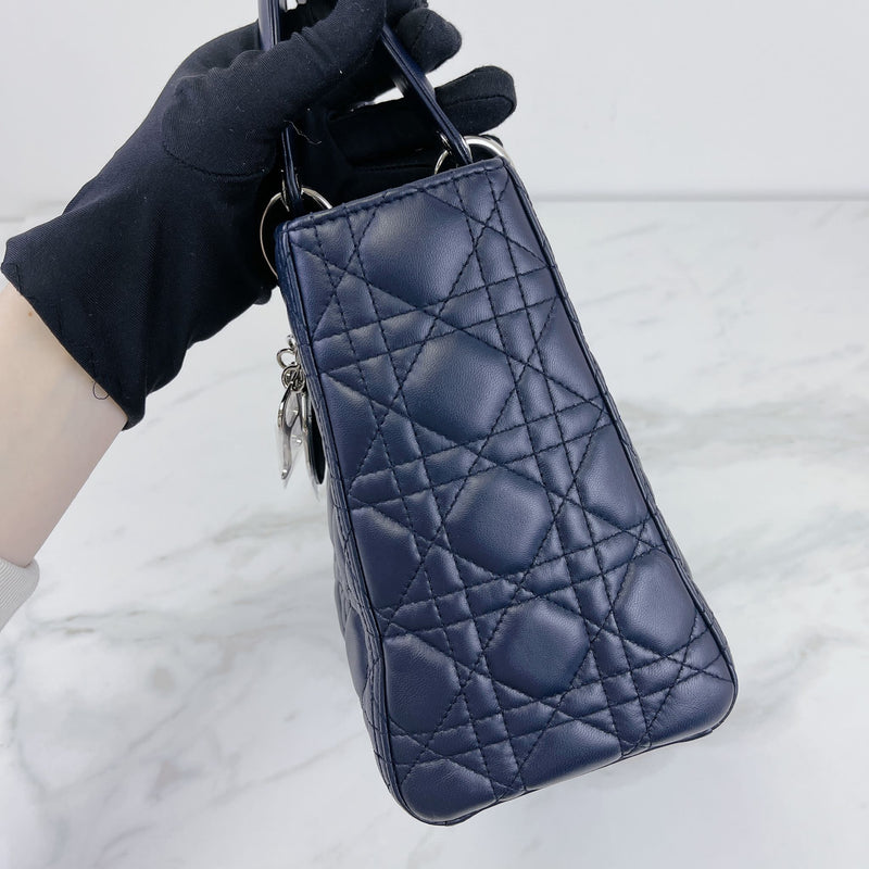 Lady Dior Medium Lambskin Navy Blue SHW