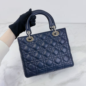 Lady Dior Medium Lambskin Navy Blue SHW