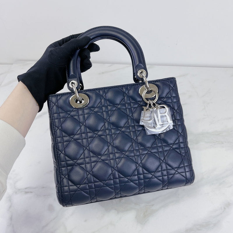 Lady Dior Medium Lambskin Navy Blue SHW