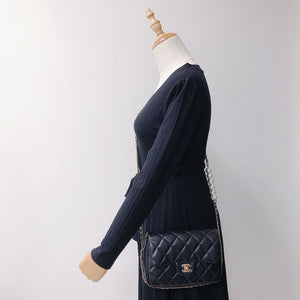 Pearl Logo Chain Small Lambskin Black GHW