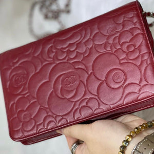 Camellia Wallet on Chain Lambskin Leather Red SHW