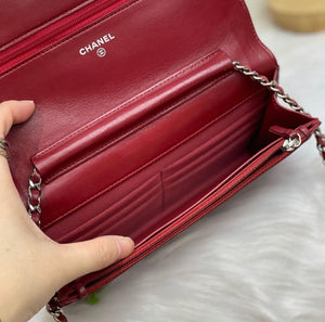 Camellia Wallet on Chain Lambskin Leather Red SHW