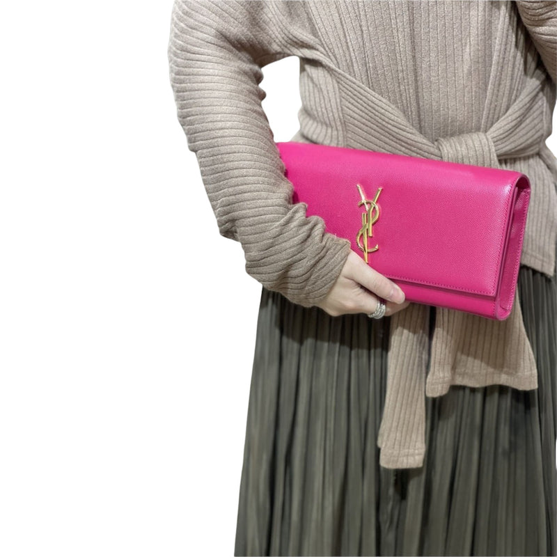Saint Laurent Monogram Cassandre Clutch Leather Hot Pink GHW – Bag