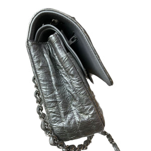 Chevron Double Flap Medium Crumpled Calfskin Silver SHW