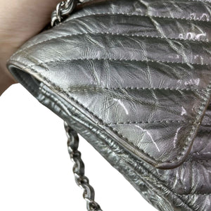 Chevron Double Flap Medium Crumpled Calfskin Silver SHW
