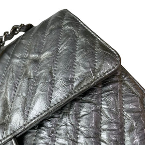 Chevron Double Flap Medium Crumpled Calfskin Silver SHW