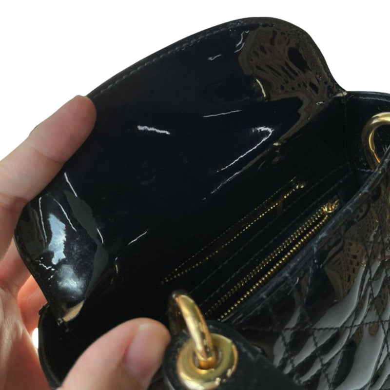 Lady Dior Mini Patent Dark Grey GHW