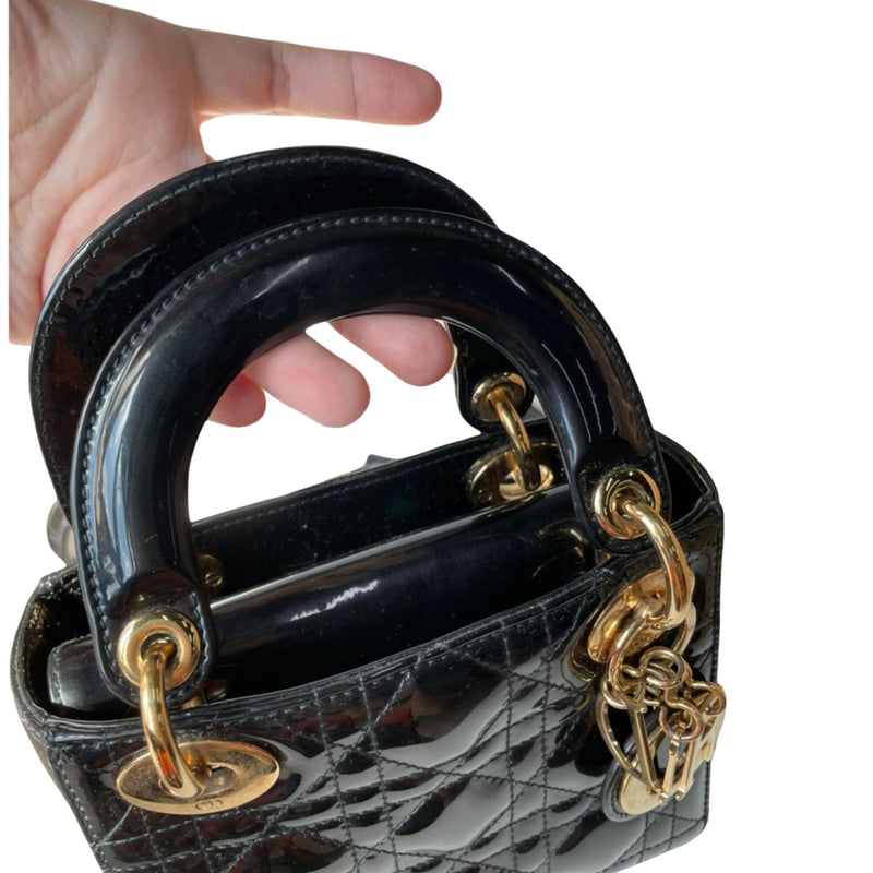 Lady Dior Mini Patent Dark Grey GHW