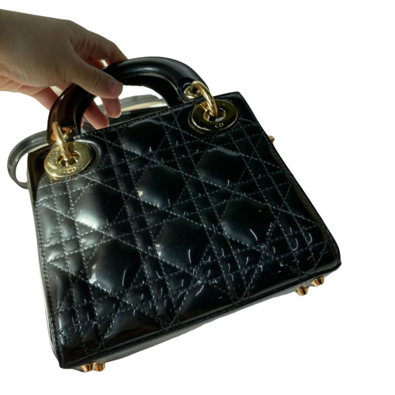 Lady Dior Mini Patent Dark Grey GHW